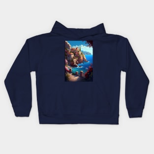 Mediterranean Coastline- Oil Paint Kids Hoodie